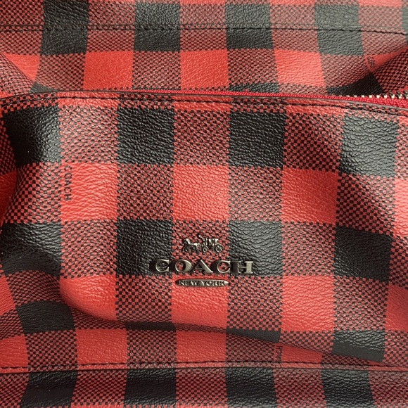 Red Checkord Authentic Coach backpack. - Picture 3 of 7